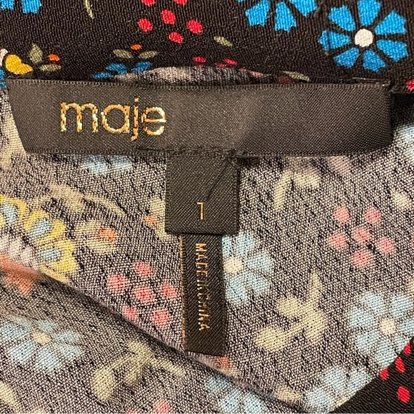 MAJE NWOT Catila Floral Print Crepe Shirt in Black - Picture 6 of 9